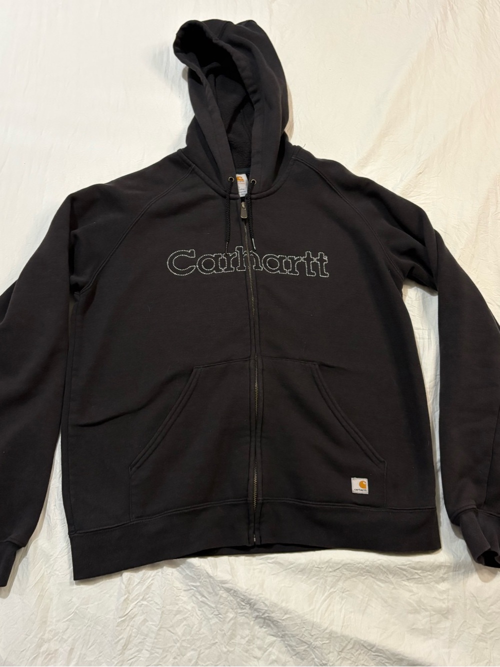 Carhartt Women’s black full zip sweatshirt with embroidered lettering size L